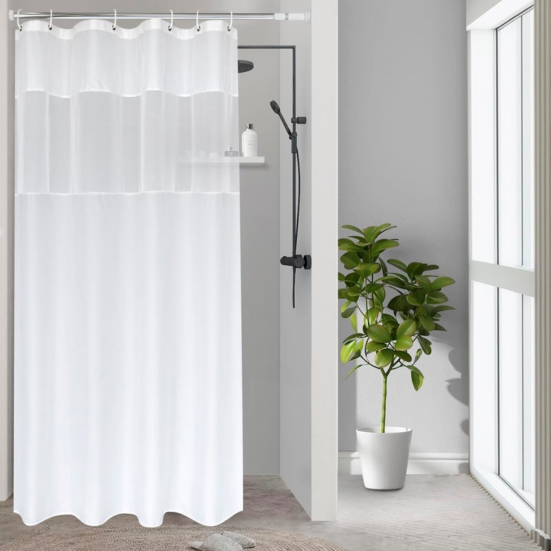 UFRIDAY Small Size 36x72 Inch Shower Curtain with Thin Mesh, Durable Fabric Bathroom Curtain with Hooks, Water Repellent,White - Image 1